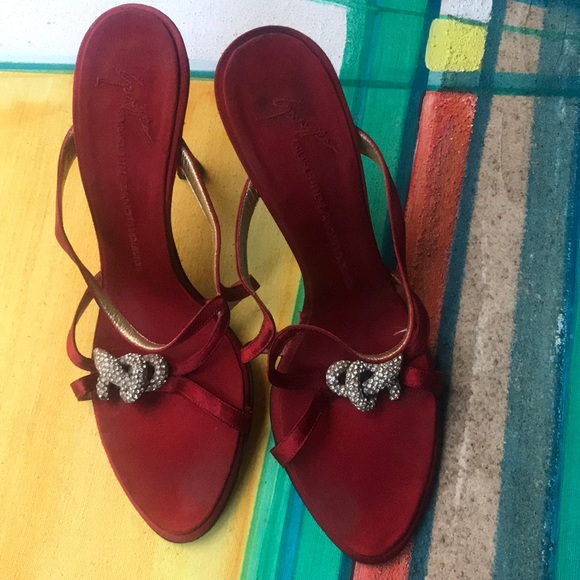 Giuseppe Red Silk Snake Sandals - Picture 2 of 3